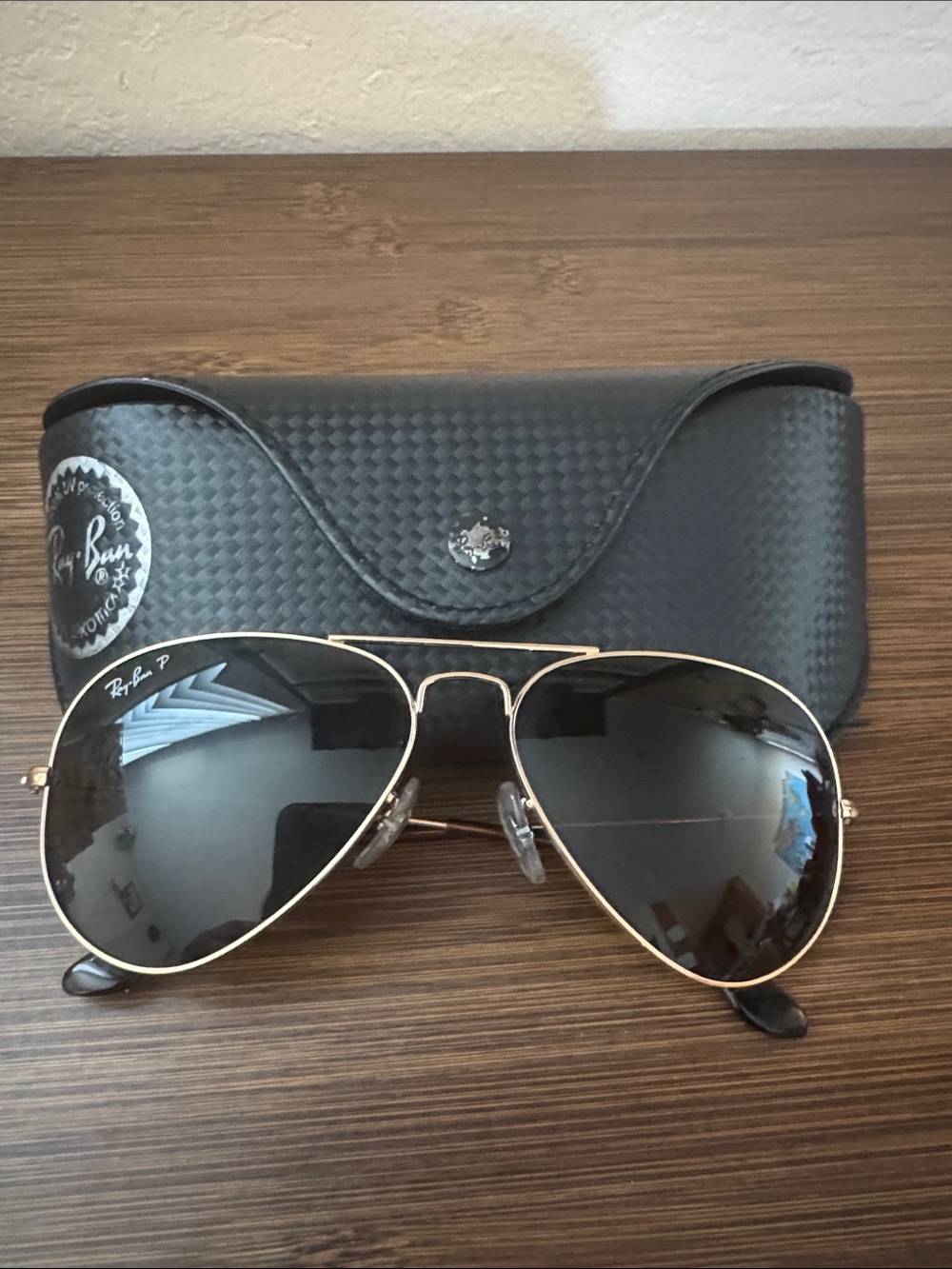 Ray-Ban Gold Frame Polarized Sunglasses with Dark Brown Lenses